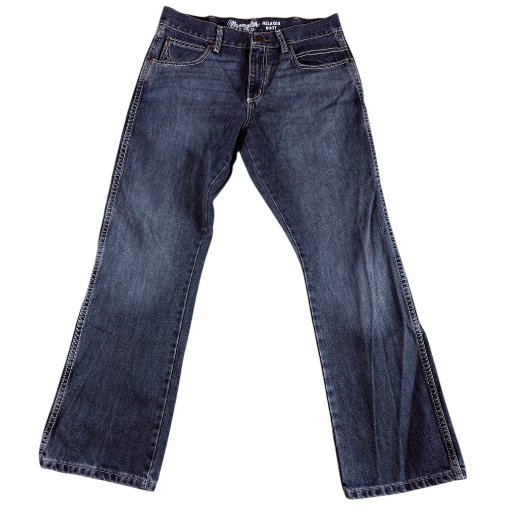 Wrangler Retro Jeans Mens 31x30 Dark Blue Relaxed Bootcut Faded Western Heritage